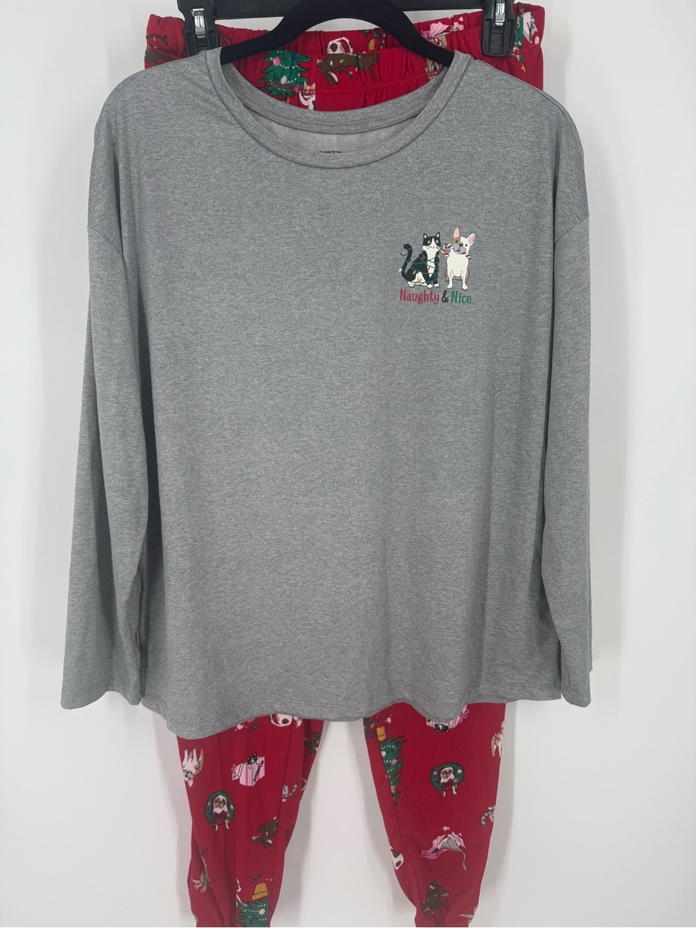 Kids "Naughty & Nice" Grey Top and Red Holiday Pajama Set
